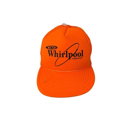 90's Neon Vintage Whirlpool Foam Mesh Trucker‎ Hat Cap Snapback Orange - Picture 1 of 7